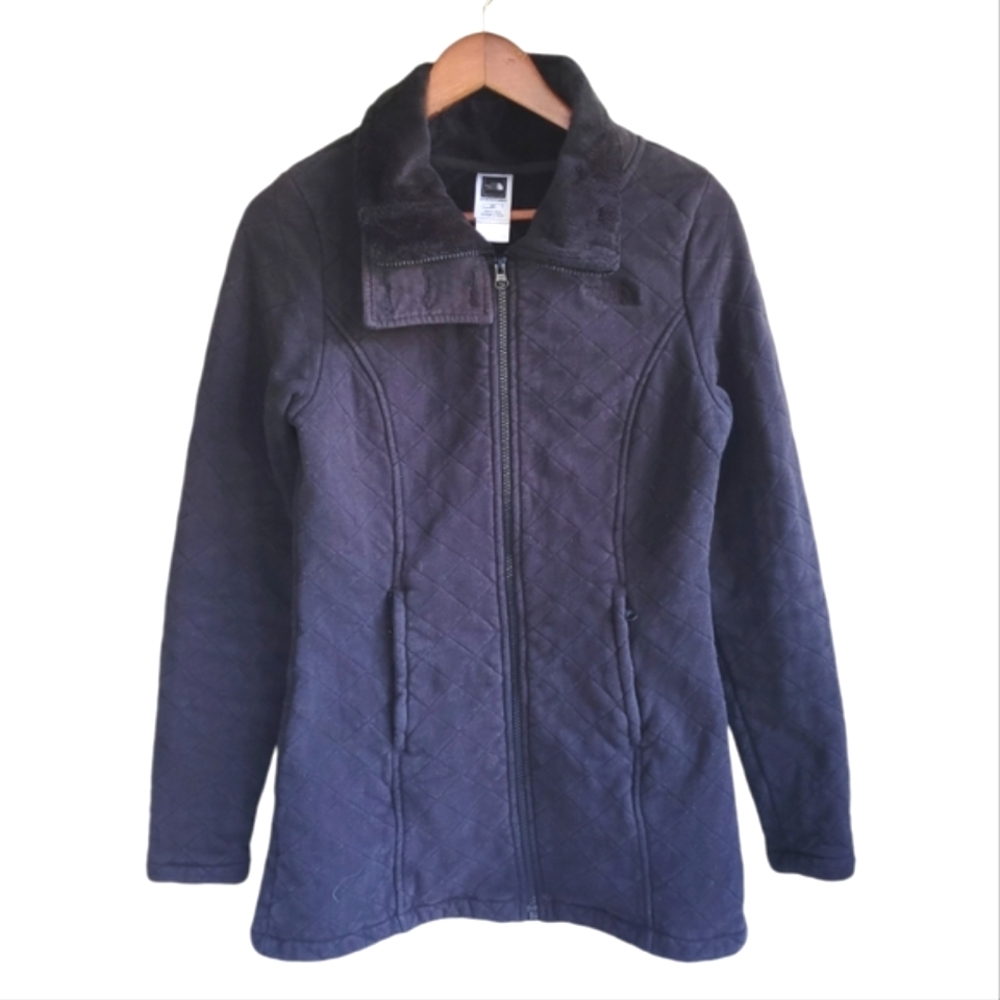 North Face Long Cowl Neck Quilted Jacket Black Women's Small